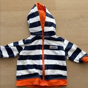 Striped Hooded Zip-Up Jacket with Orange Trim